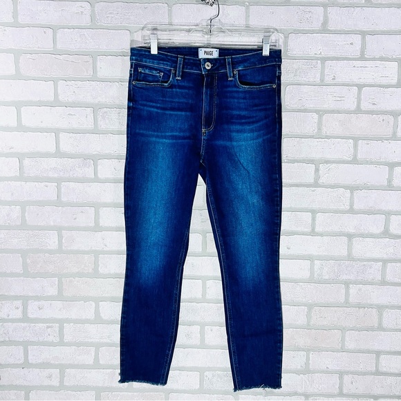 Paige Hoxton High Rise Ankle Skinny Denim Raw Hem Jeans in Greece Wash Size 30 - Picture 5 of 12